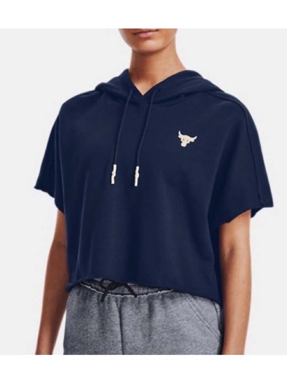 Under Armour Project Rock Fleece Short Sleeve Hoodie XL Cropped Brahma Bull NWT